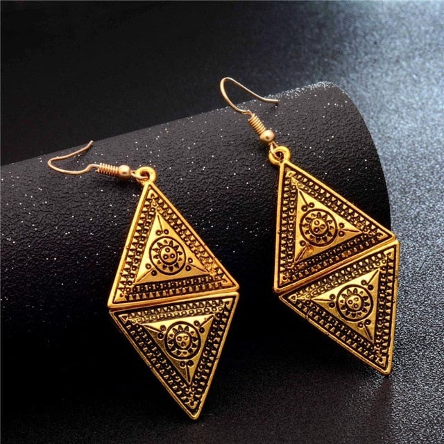 SHUANGR Fashion Hot Gold-color Metal Tassel Dangle Earrings Oversize Pendientes Long Earrings For Women Ethnic Indian Jewelry