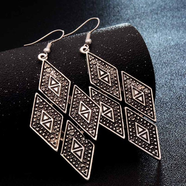 SHUANGR Fashion Hot Gold-color Metal Tassel Dangle Earrings Oversize Pendientes Long Earrings For Women Ethnic Indian Jewelry