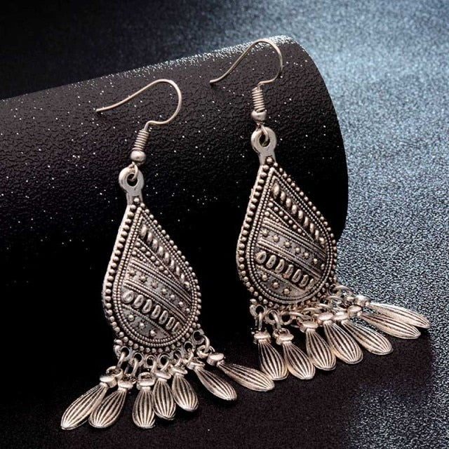 SHUANGR Fashion Hot Gold-color Metal Tassel Dangle Earrings Oversize Pendientes Long Earrings For Women Ethnic Indian Jewelry