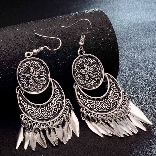 SHUANGR Fashion Hot Gold-color Metal Tassel Dangle Earrings Oversize Pendientes Long Earrings For Women Ethnic Indian Jewelry